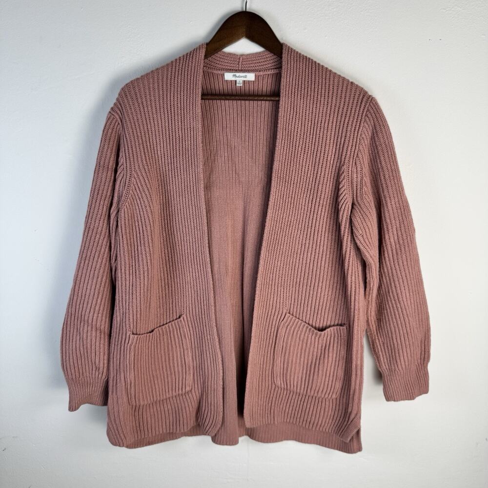MADEWELL Open Front Cardigan Sweater Pink Rose Dust LARGE 100%Cotton Cozy Knit